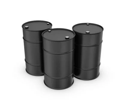 Rendering of three black barrels, isolated on a white background Stock Illustration