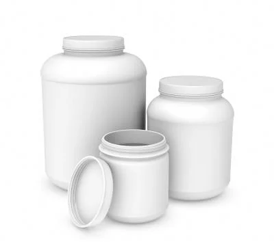 Rendering three blank white plastic jars of different sizes Stock Illustration