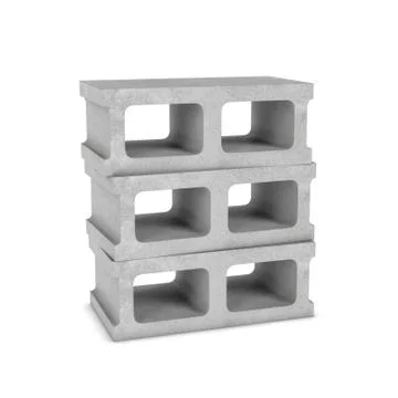 Rendering of three cinder blocks isolated on the white background Stock Illustration