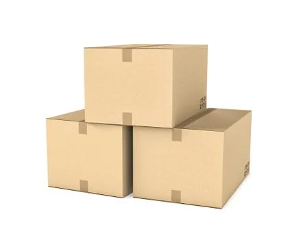Rendering of three isolated light beige mail cardboard boxes put together イラスト素材