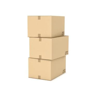 Rendering of three light beige cardboard mail box, isolated on the white Stock Illustration