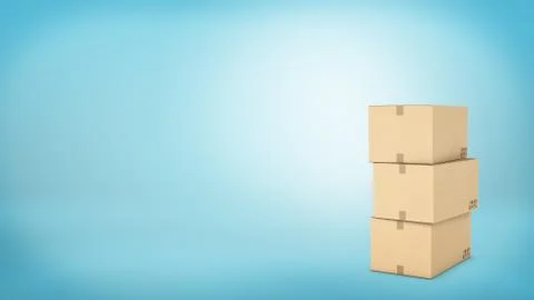 Rendering of three light beige cardboard mail box, on the blue background イラスト素材