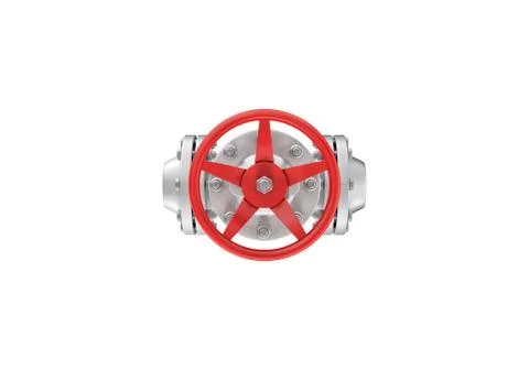Rendering top view metal valves isolated on white background Stock Illustration