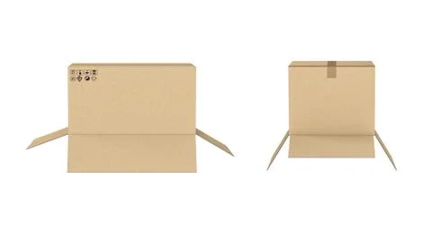 Rendering two open cardboard boxes of different size isolated on white Stock Illustration