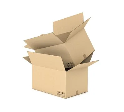 Rendering of two opened light beige cardboard mail box one put inside another Stock Illustration