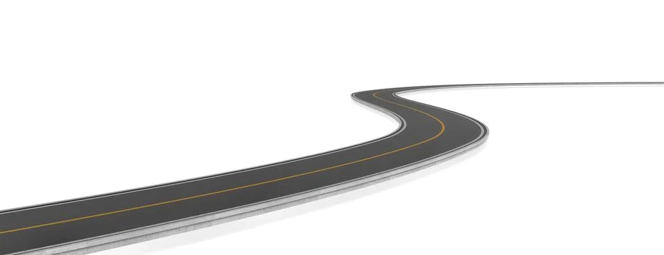 Rendering of two-way road bending, on white background Stock Illustration