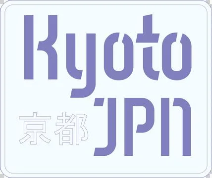 Rendering vector badge framing lavender Kyoto JPN ?? kanji in double rounded Illustrazione stock