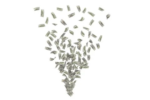 Rendering whirlwind of dollar bills forming triangle, isolated on white Stock Illustration