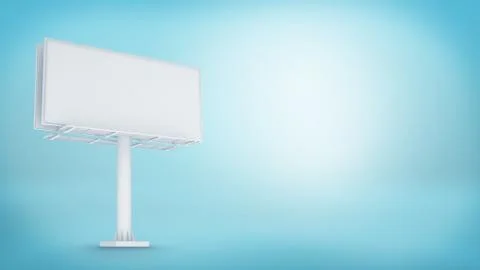 Rendering of white blank billboard on blue background Illustration