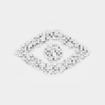 Rendering white eye icon made up of many square uneven blocks Illustrazione stock