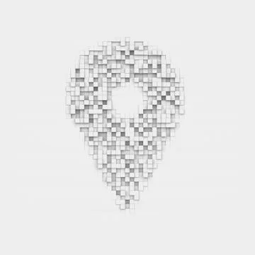 Rendering white geolocation marker made up of many square uneven blocks Stock Illustration