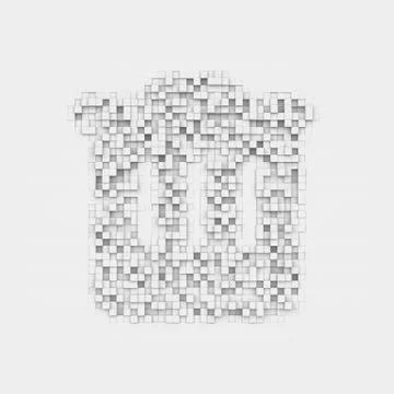 Rendering white recycle bin icon made up of many square uneven blocks Stock Illustration