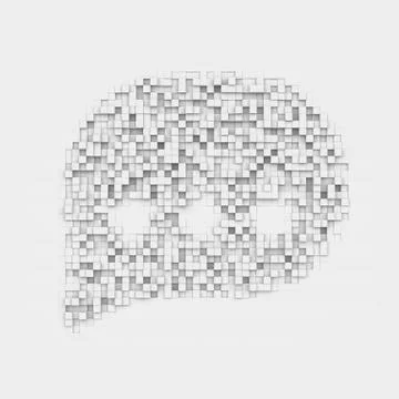 Rendering white speech icon made up of many square uneven blocks Ilustración de archivo
