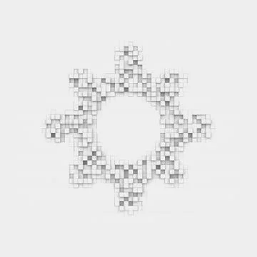 Rendering white sun icon made up of many square uneven blocks Stock Illustration