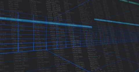 Rendering wireframe with cyan bar overlaying text columns in virtual UI, Stock Photos