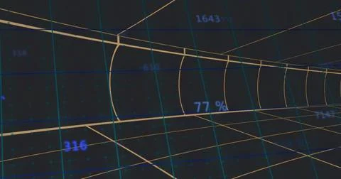 Rendering wireframe tunnel receding to right in corridor, showing golden arches, Stock Illustration