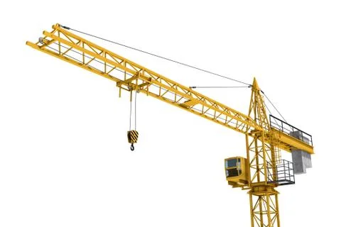 Rendering of yellow construction crane isolated on white background Ilustración de archivo