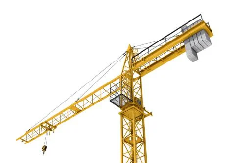 Rendering of yellow construction crane isolated on the white background Stock Illustration
