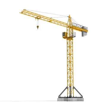 Rendering of yellow tower crane full-height isolated on the white background Stock Illustration