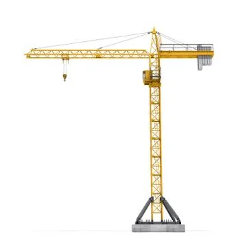 Rendering of yellow tower crane full-height isolated on the white background Stock Illustration