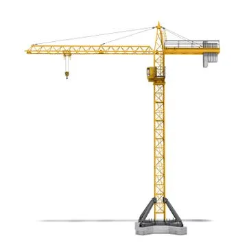 Rendering of yellow tower crane full-height isolated on the white background Illustrazione stock