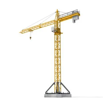 Rendering of yellow tower crane full-height isolated on the white background Illustration