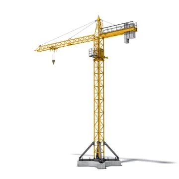 Rendering of yellow tower crane full-height isolated on the white background Stock Illustration