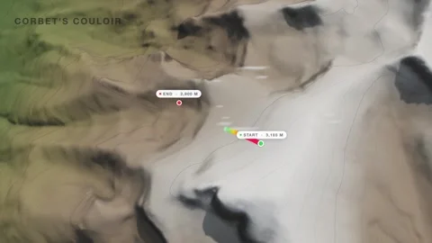 Rendezvous mountain corbets couloir 3d terrain route map seamless loop Stock Footage 341853115