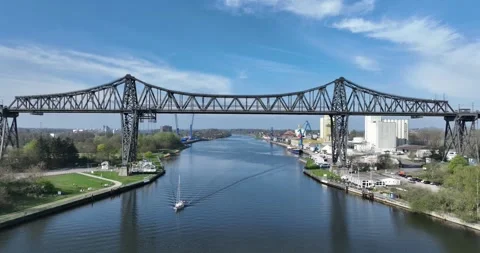 The Rendsburg High Bridge, shipping route, Kiel canal, passage way between the 動画素材 308963727