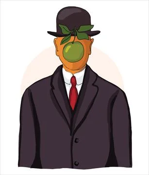 Rene Magritte 'The Son of Man'. Vector illustration hand drawn Stock Illustration