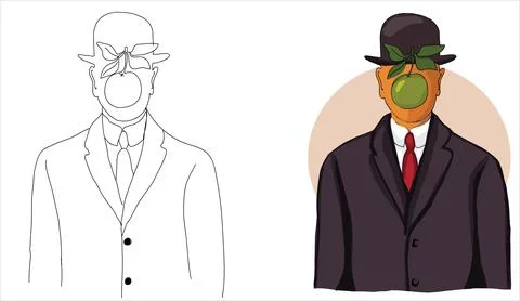 Rene Magritte 'The Son of Man'. Vector illustration hand drawnabraham Stock Illustration