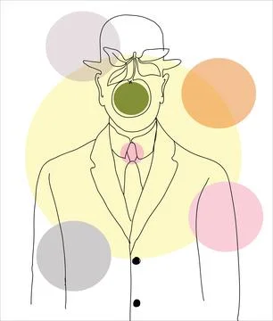 Rene Magritte 'The Son of Man'. Vector illustration hand drawn Stock Illustration