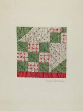 Renee A Monfalcone, Calico Quilt (Patchwork), c 1942 Calico Quilt (Patchwo... Stock Photos
