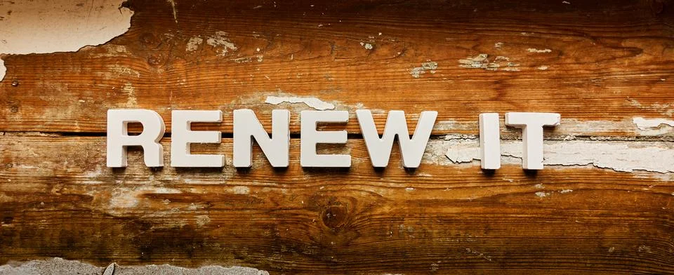 Renew It - Text on shabby planks Stock Photos