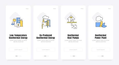 Renewable clean energy application onboarding screens Illustrazione stock