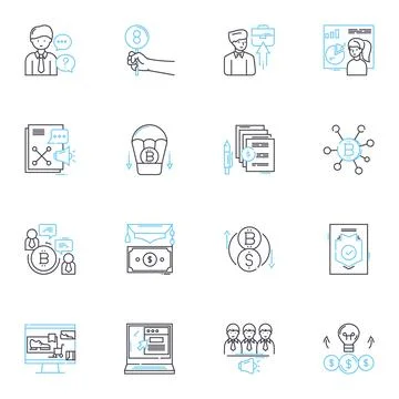 Renewable computing linear icons set. Sustainability, Efficiency, Green, Eco Stock Illustration
