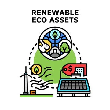 Renewable eco assets creating clean energy future Stock Illustration