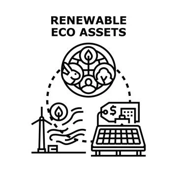 Renewable eco assets creating clean energy future Stock Illustration