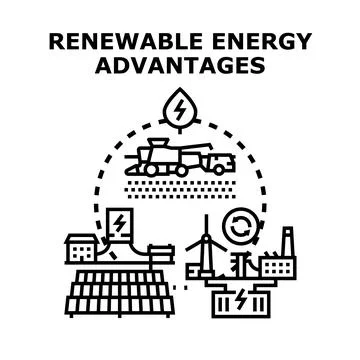 Renewable energy advantages ecosystem generating sustainable power Stock Illustration