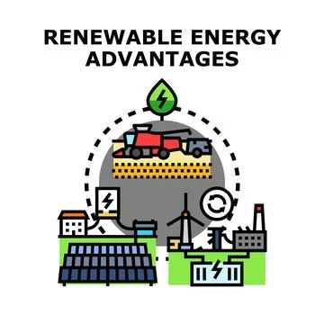 Renewable energy advantages ecosystem generating sustainable power Stock Illustration
