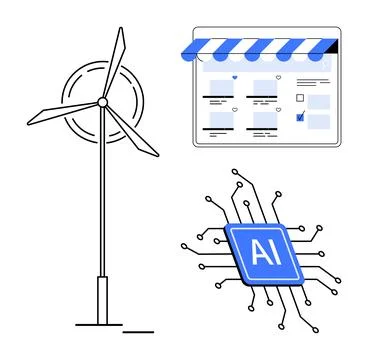 Renewable energy, AI innovation, e-commerce, online business, sustainability, 스톡 일러스트