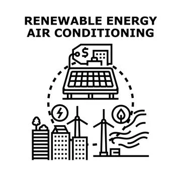 Renewable energy air conditioning system concept Ilustración de archivo