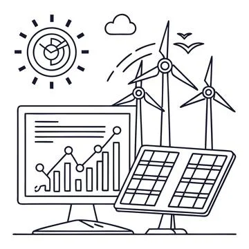 Renewable Energy Analytics Icon Line Vector White Stock Illustration