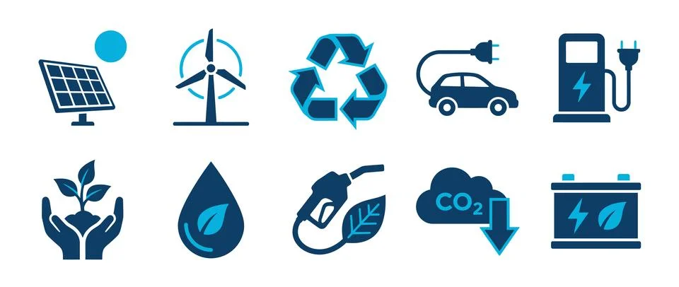 Renewable Energy and Ecology solid icon set. Containing icons related to So.. Stock Illustration
