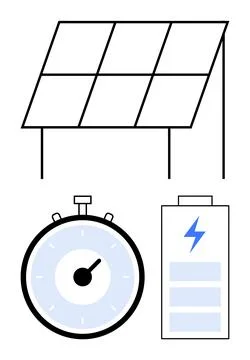 Renewable Energy and Efficient Power Management with Solar Panels, Stopwatc.. Stock Illustration