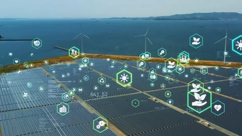 Renewable energy and environmental technology concept. Green tech. SDGs. Sustain Stock Footage 154074882