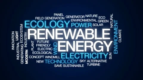 Renewable energy animated word cloud, text design animation. Stock Footage