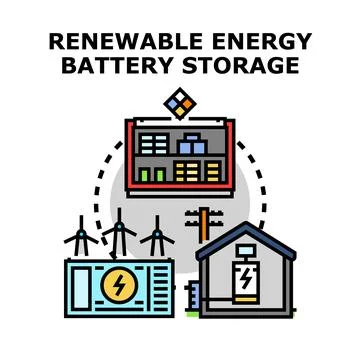Renewable energy battery storage system future concept Stock Illustration