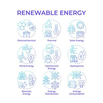Renewable energy blue gradient concept icons Stock-Illustration