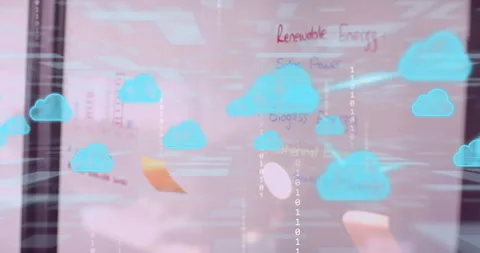 Renewable energy board starting cloud icons drifting and binary streams before Stock Footage 315508658